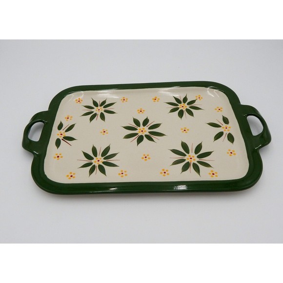 Temp-Tations By Tara Old World Green Rectangle 16 Inch Handled Platter - Picture 3 of 8